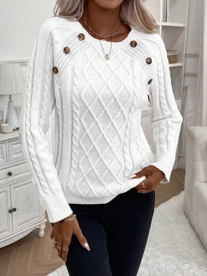 Clara – Button-Detail Cable-Knit Jumper