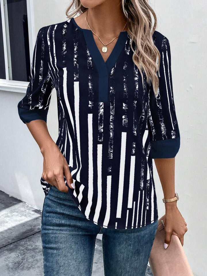 DAELYN - STRIPED BLOUSE WITH NOTCHED NECKLINE