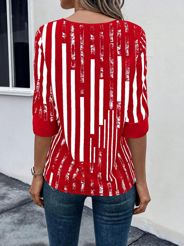 DAELYN - STRIPED BLOUSE WITH NOTCHED NECKLINE