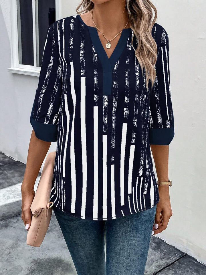 DAELYN - STRIPED BLOUSE WITH NOTCHED NECKLINE