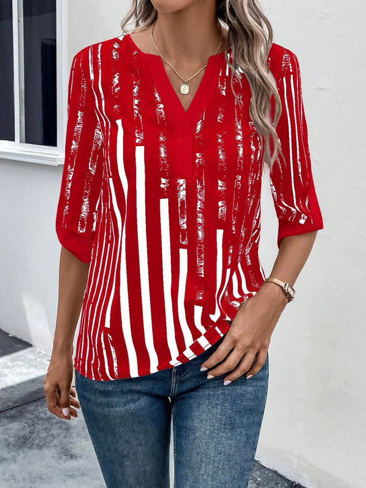DAELYN - STRIPED BLOUSE WITH NOTCHED NECKLINE