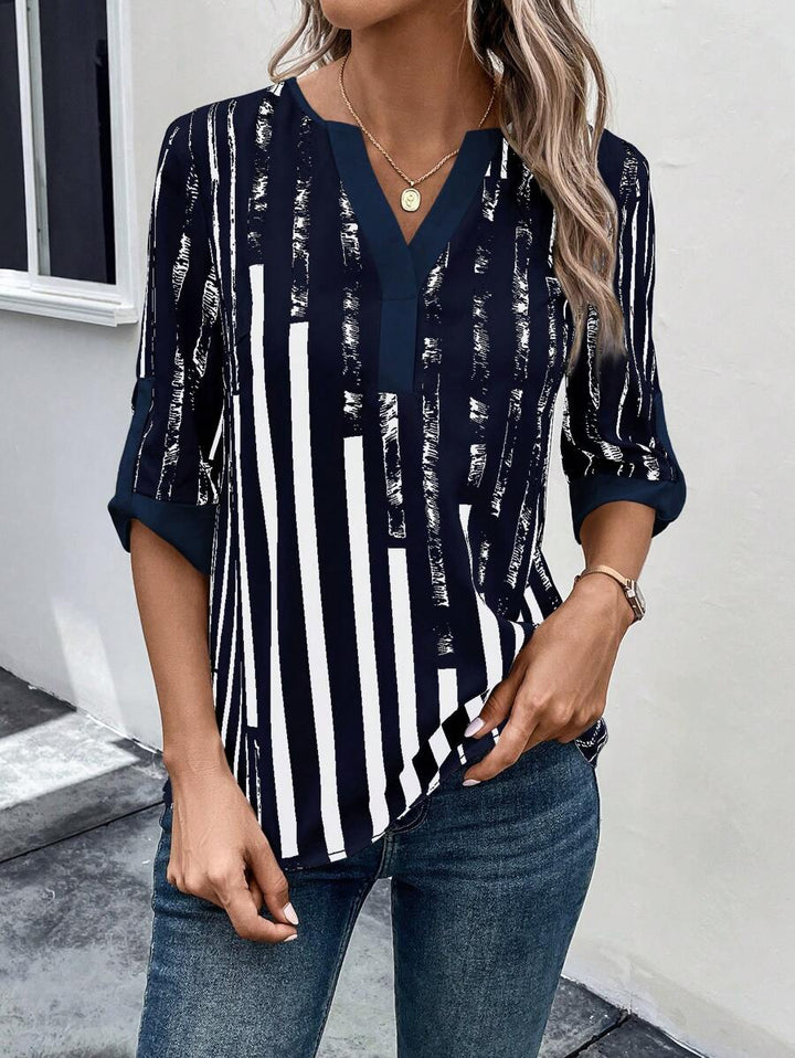DAELYN - STRIPED BLOUSE WITH NOTCHED NECKLINE
