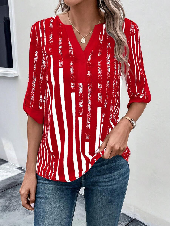 DAELYN - STRIPED BLOUSE WITH NOTCHED NECKLINE