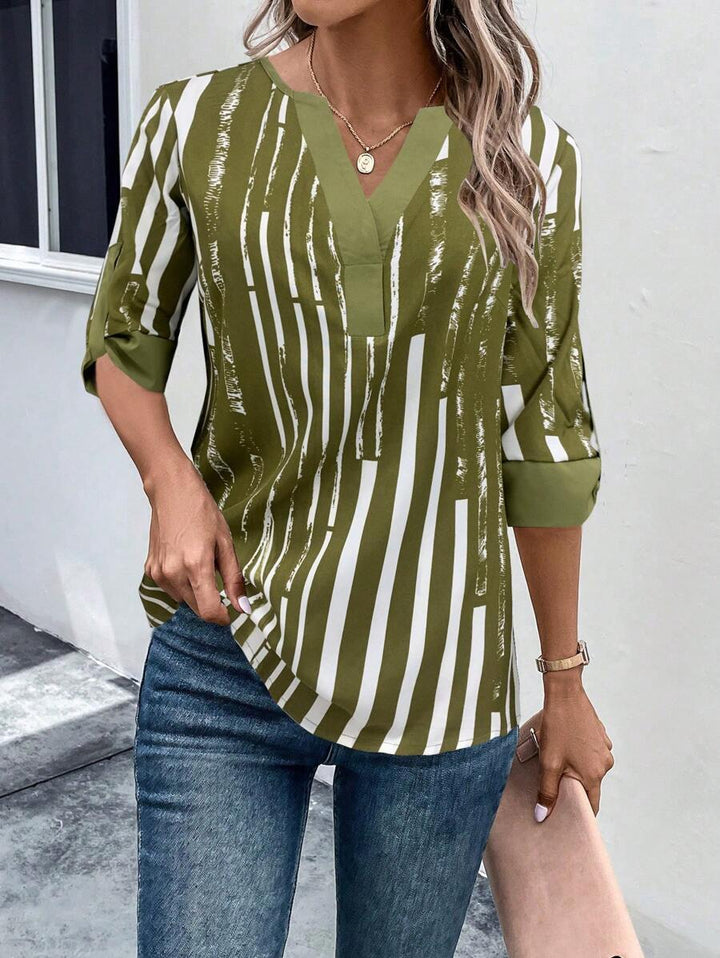 DAELYN - STRIPED BLOUSE WITH NOTCHED NECKLINE