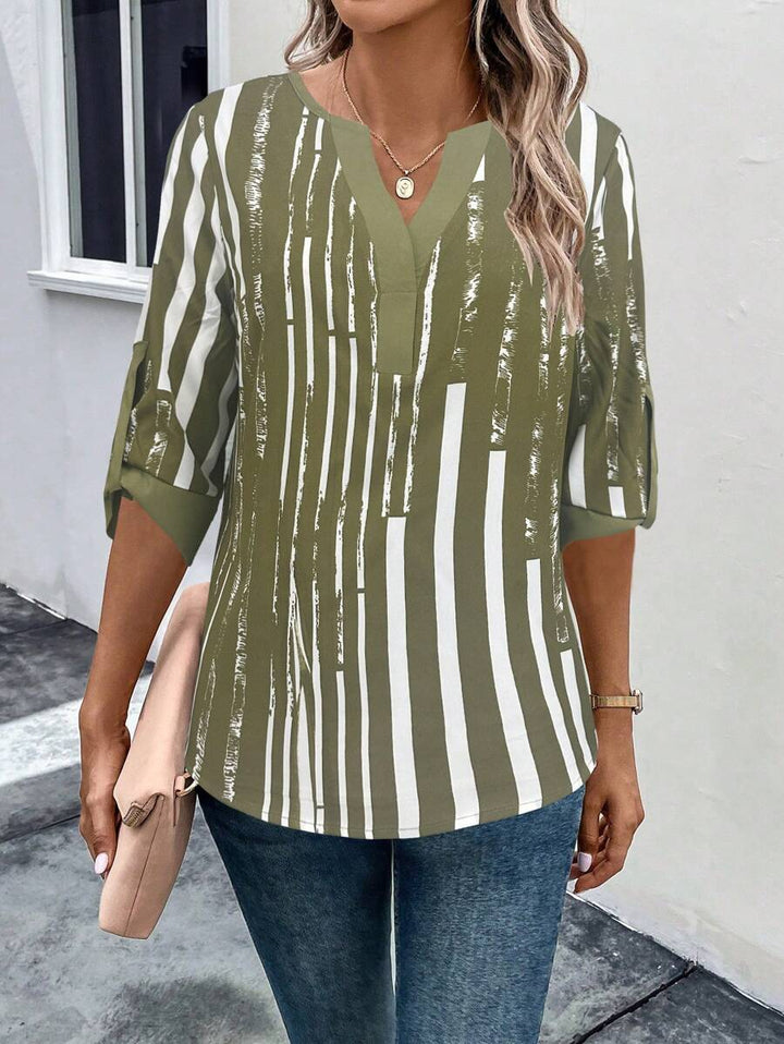 DAELYN - STRIPED BLOUSE WITH NOTCHED NECKLINE