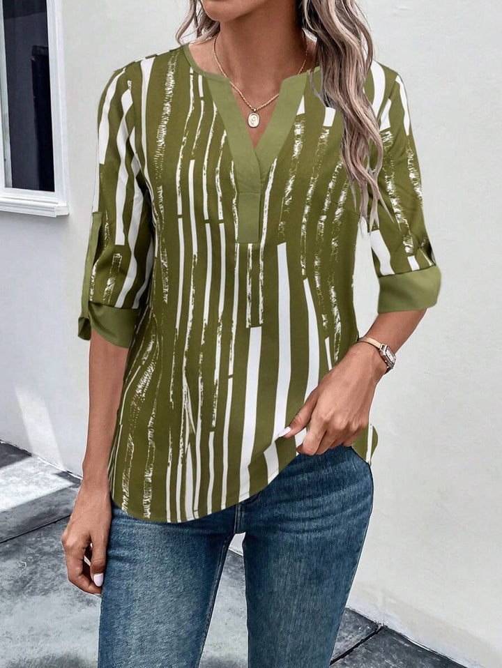 DAELYN - STRIPED BLOUSE WITH NOTCHED NECKLINE