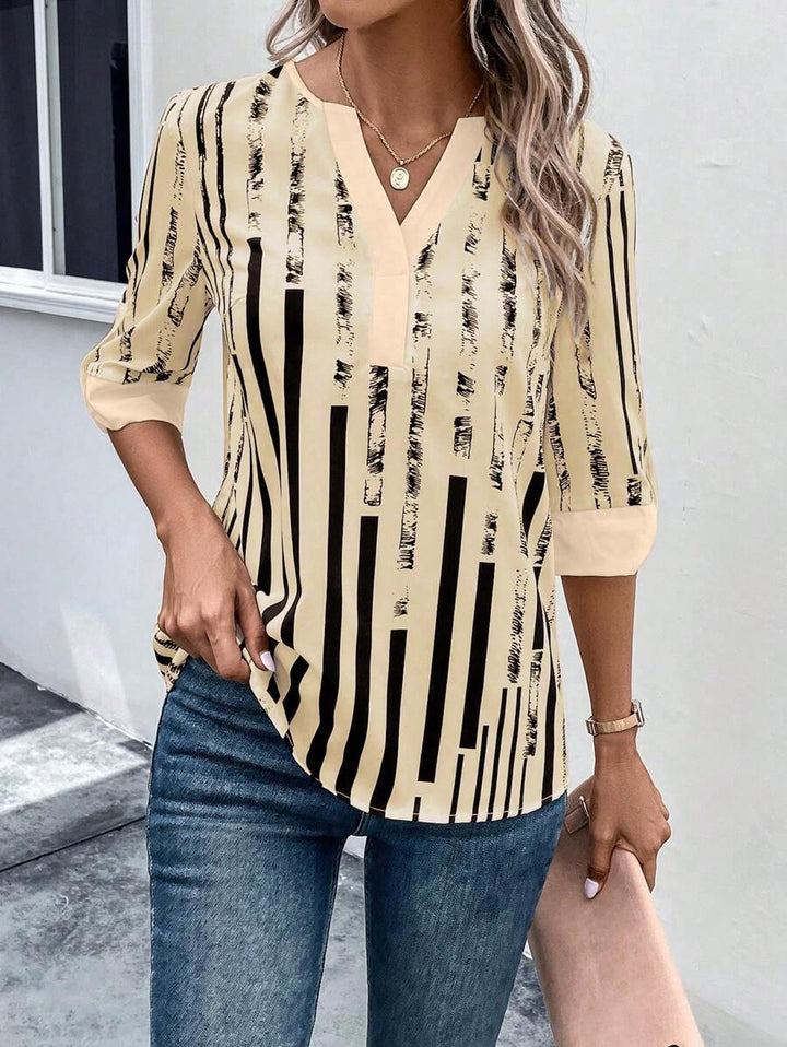 DAELYN - STRIPED BLOUSE WITH NOTCHED NECKLINE