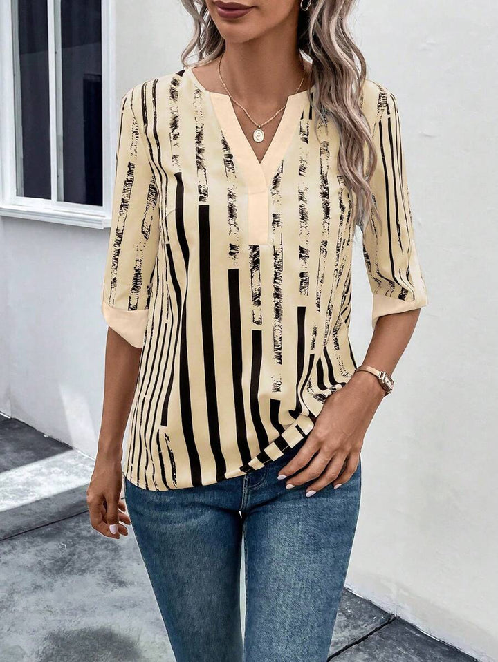 DAELYN - STRIPED BLOUSE WITH NOTCHED NECKLINE