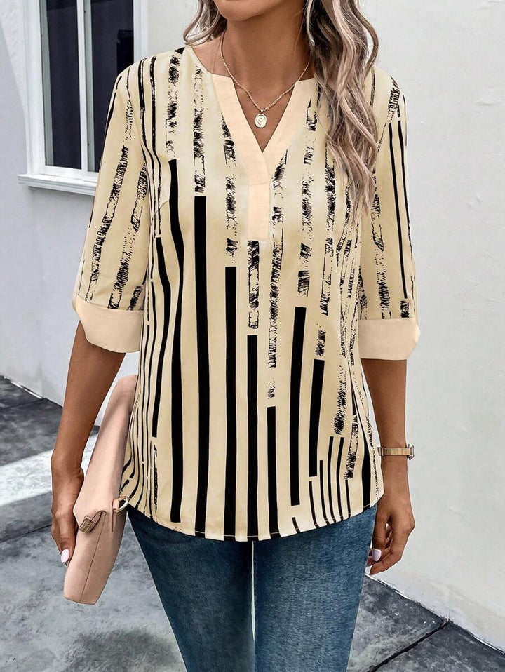 DAELYN - STRIPED BLOUSE WITH NOTCHED NECKLINE