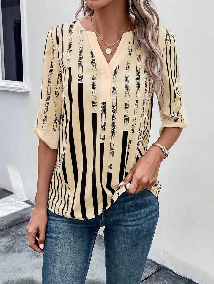 DAELYN - STRIPED BLOUSE WITH NOTCHED NECKLINE