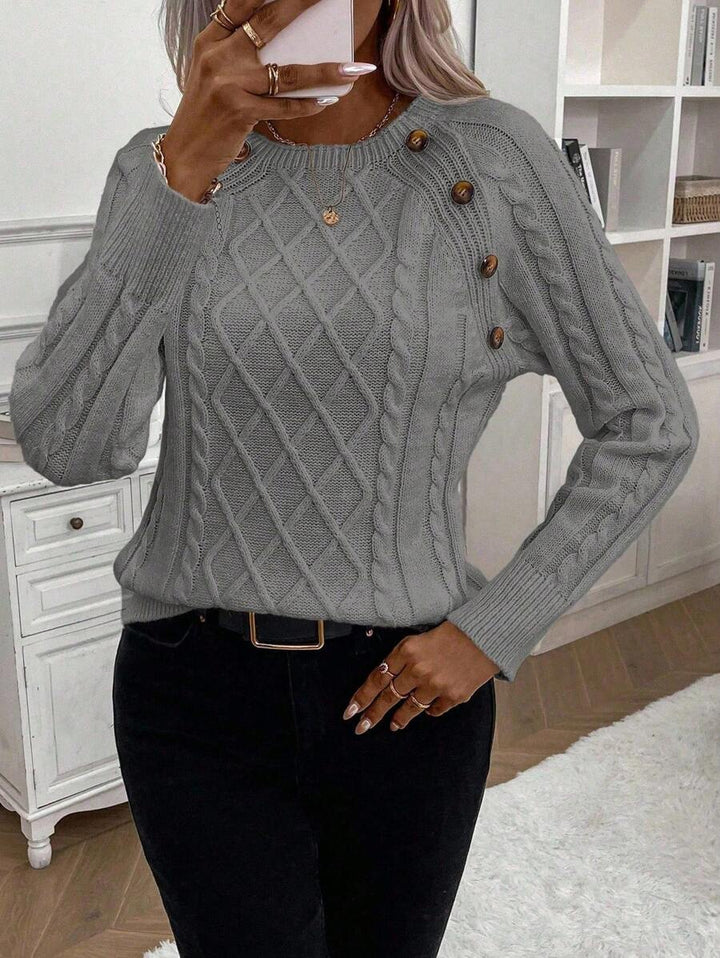 Clara – Button-Detail Cable-Knit Jumper