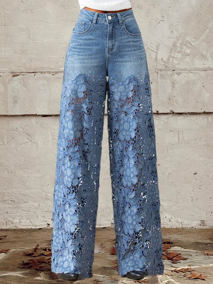 AMBER - EMBROIDERED WIDE LEG JEANS