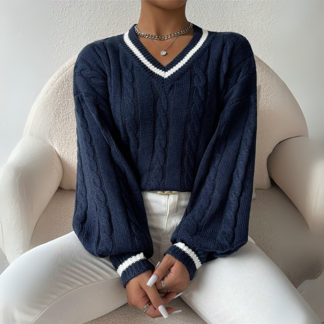 SOVU - Chic Long Sleeve V-Neck Sweater