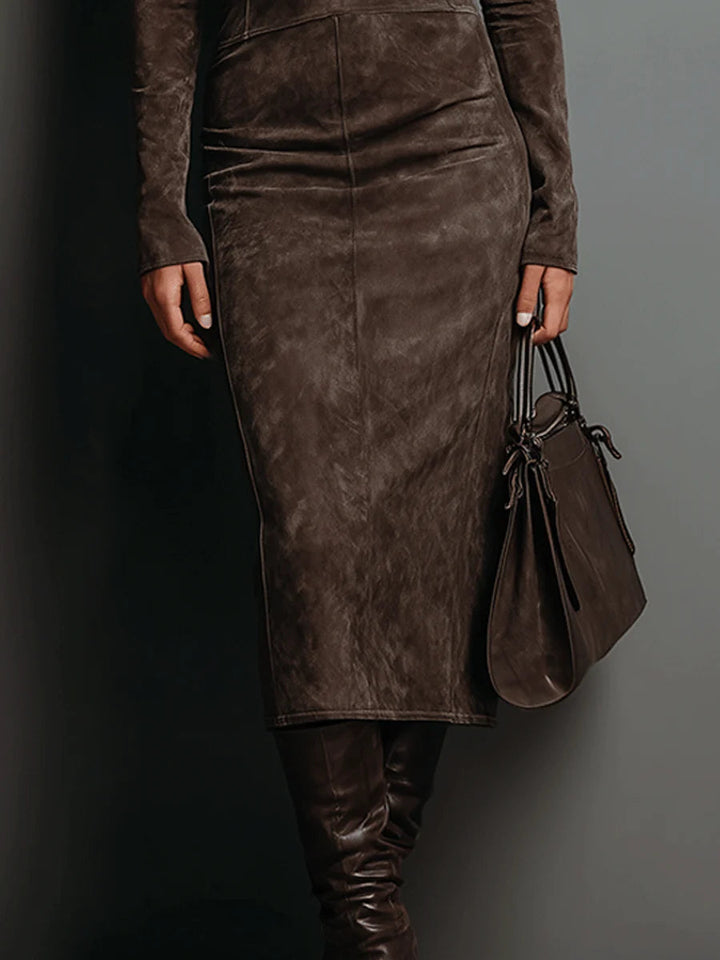 MAVIS - HIGH NECK LONG SLEEVE MIDI DRESS