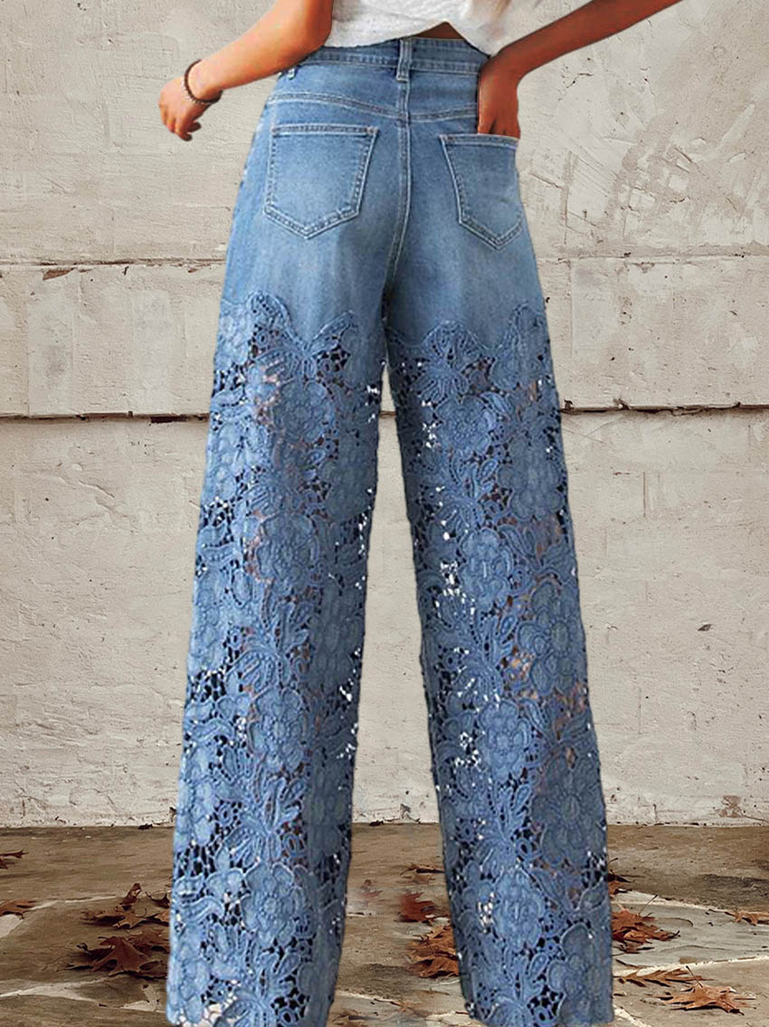 AMBER - EMBROIDERED WIDE LEG JEANS