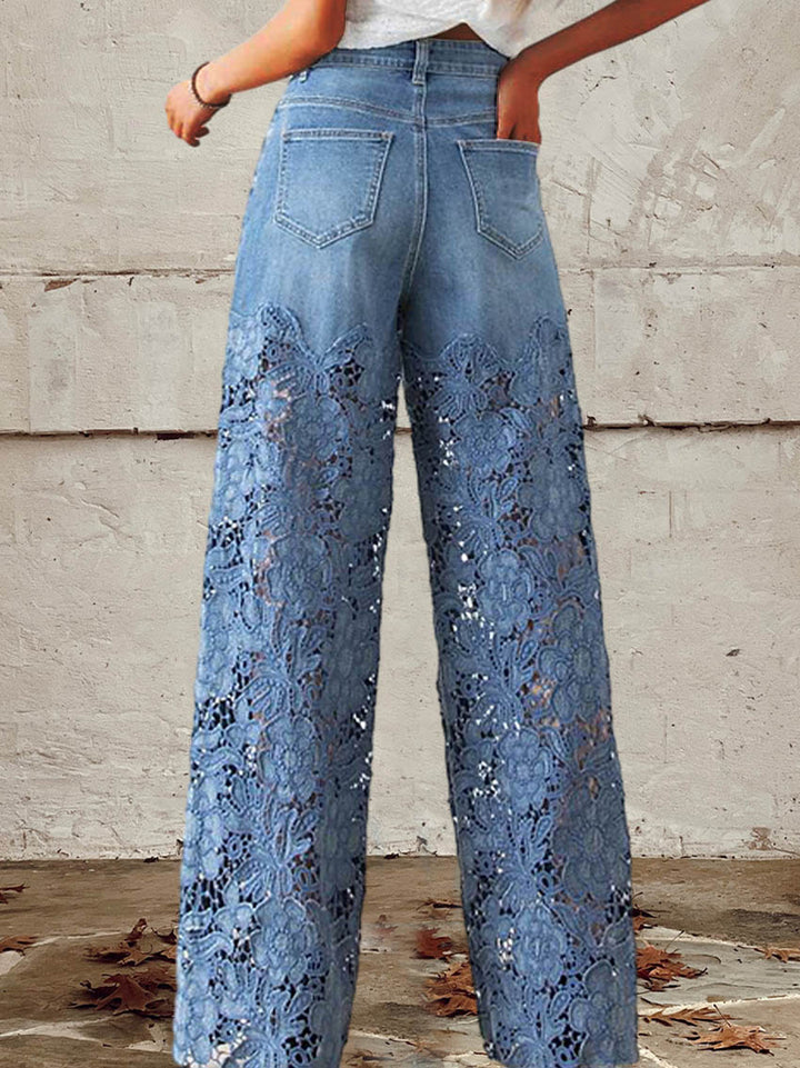 AMBER - EMBROIDERED WIDE LEG JEANS