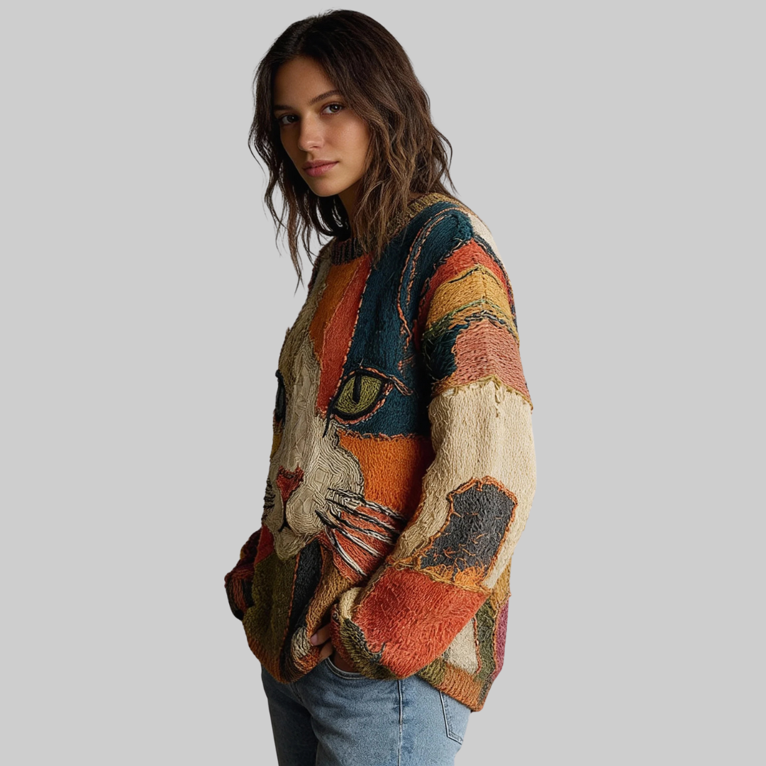 ZAIRA - ARTISTIC KNITWEAR WITH CAT MOTIF