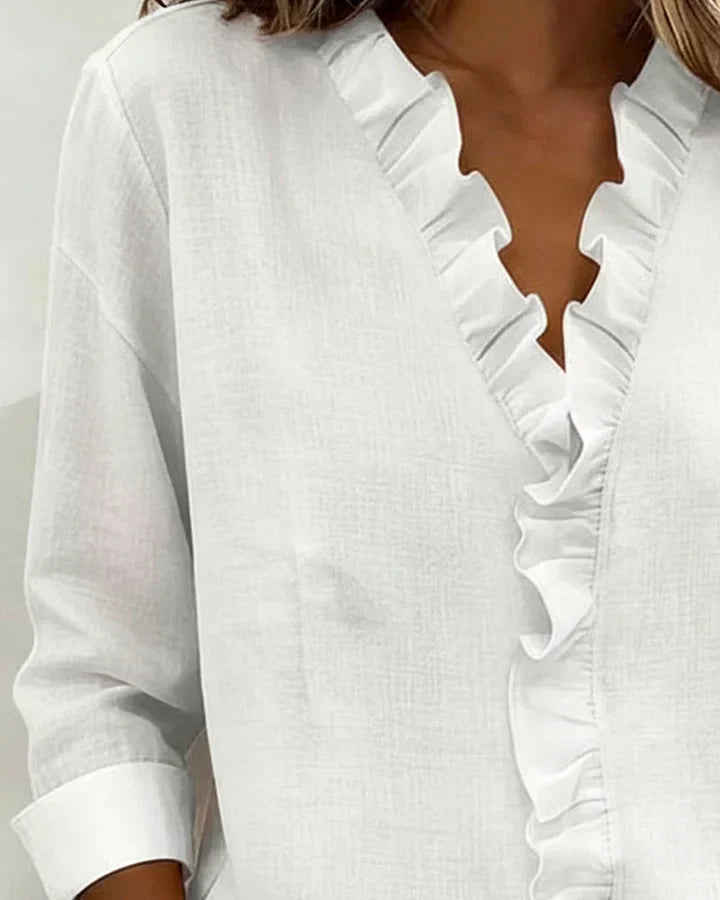 INDIE - BLOUSE WITH RUFFLES, V-NECK AND LONG SLEEVES