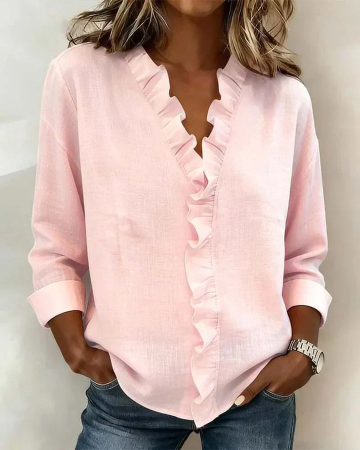 INDIE - BLOUSE WITH RUFFLES, V-NECK AND LONG SLEEVES