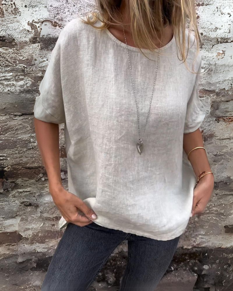 BAUA - ROUND NECK COTTON AND LINEN T-SHIRT