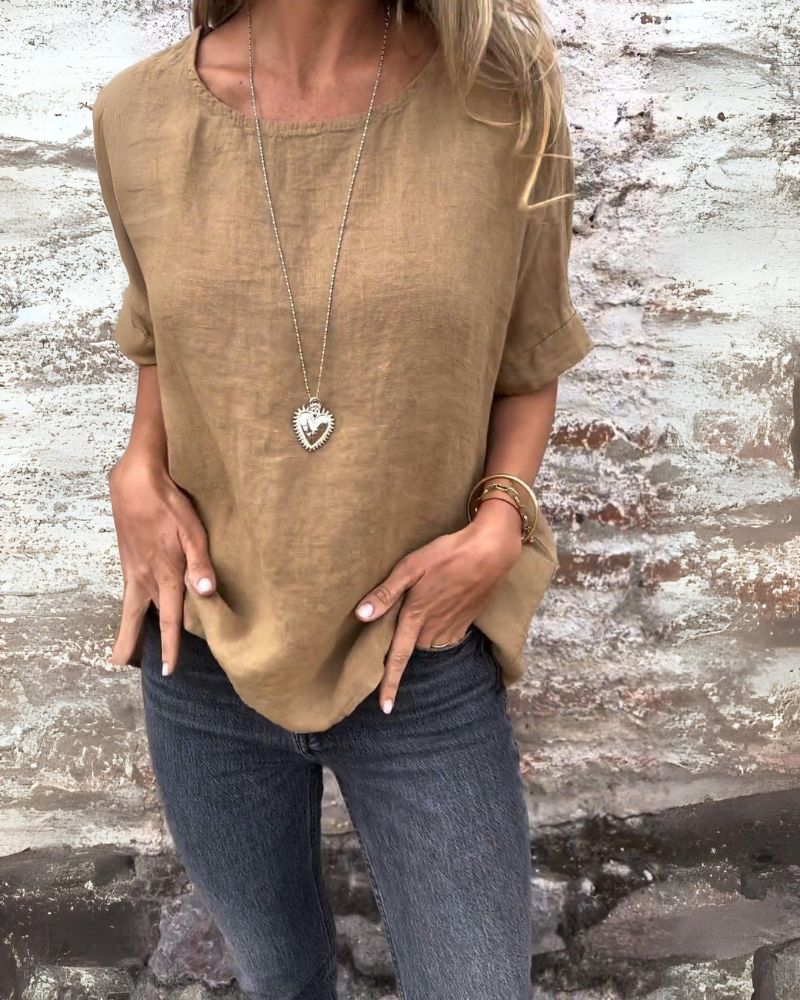 BAUA - ROUND NECK COTTON AND LINEN T-SHIRT