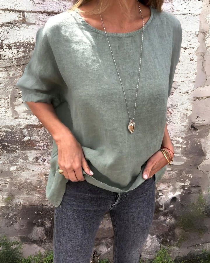BAUA - ROUND NECK COTTON AND LINEN T-SHIRT