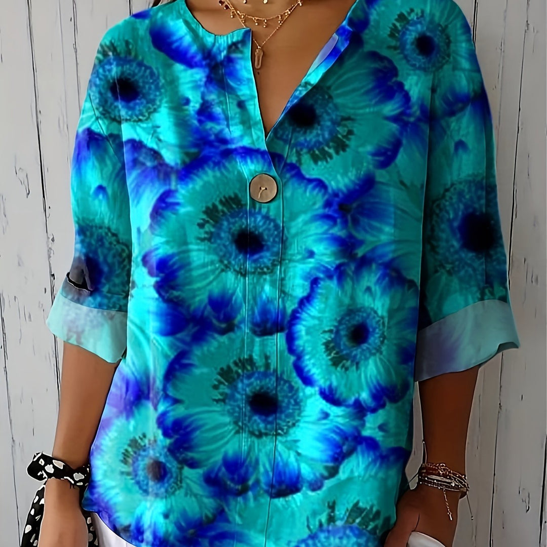 SELIRA - WATERVOLOUR FLORAL SLEEVE BLOUSE