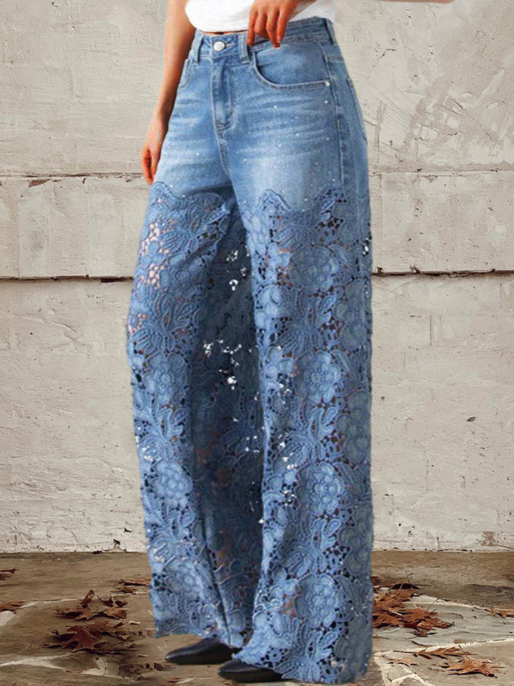 AMBER - EMBROIDERED WIDE LEG JEANS