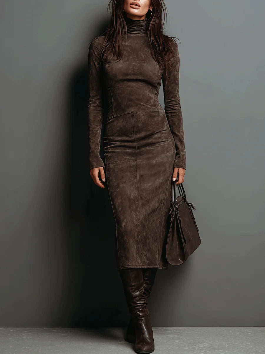 MAVIS - HIGH NECK LONG SLEEVE MIDI DRESS