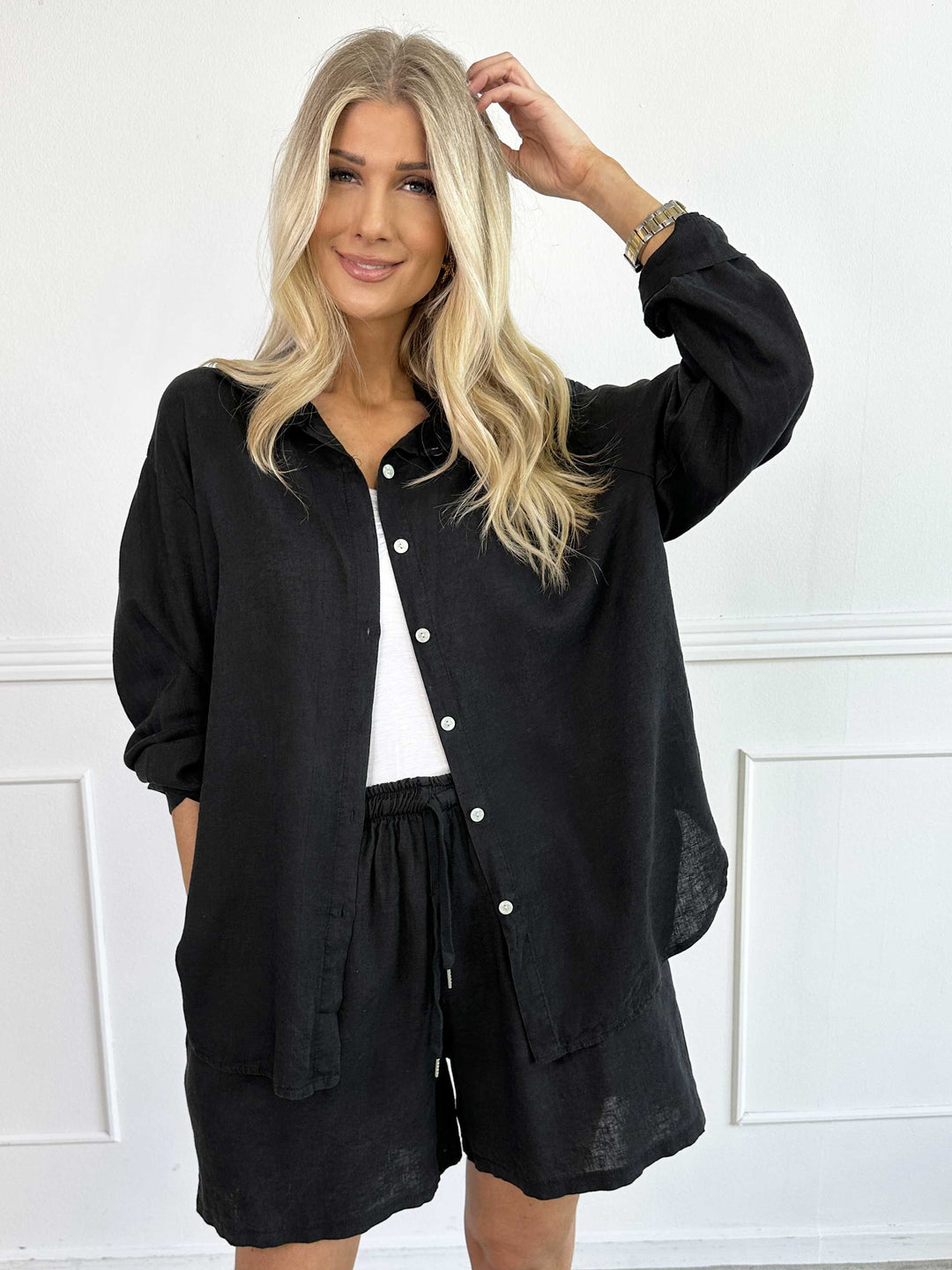 YONARA - SOLID COLOUR SHIRT IN VISCOSE & LINEN BLEND