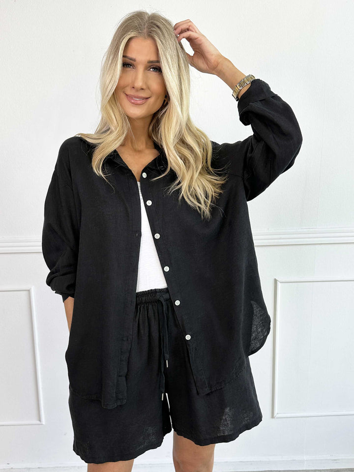 YONARA - SOLID COLOUR SHIRT IN VISCOSE & LINEN BLEND