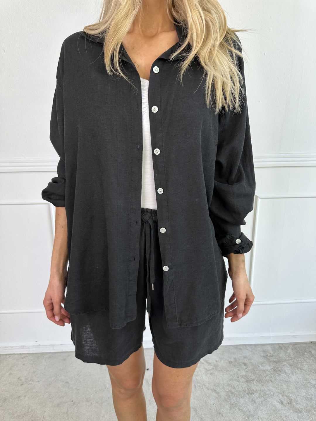 YONARA - SOLID COLOUR SHIRT IN VISCOSE & LINEN BLEND