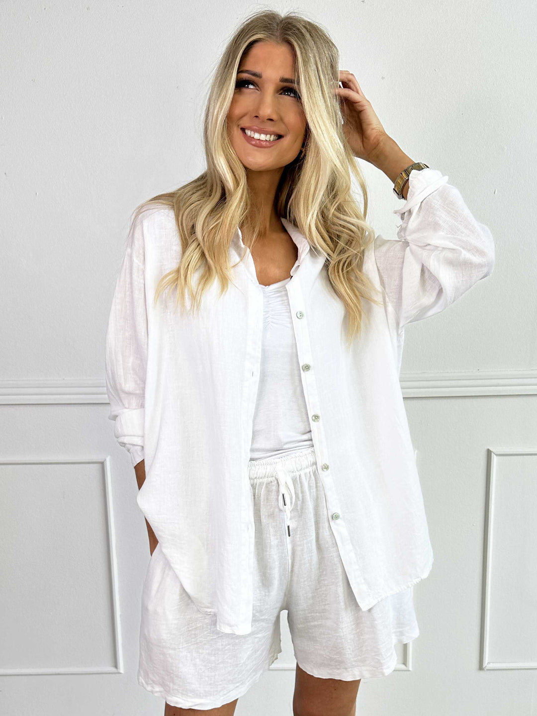 YONARA - SOLID COLOUR SHIRT IN VISCOSE & LINEN BLEND