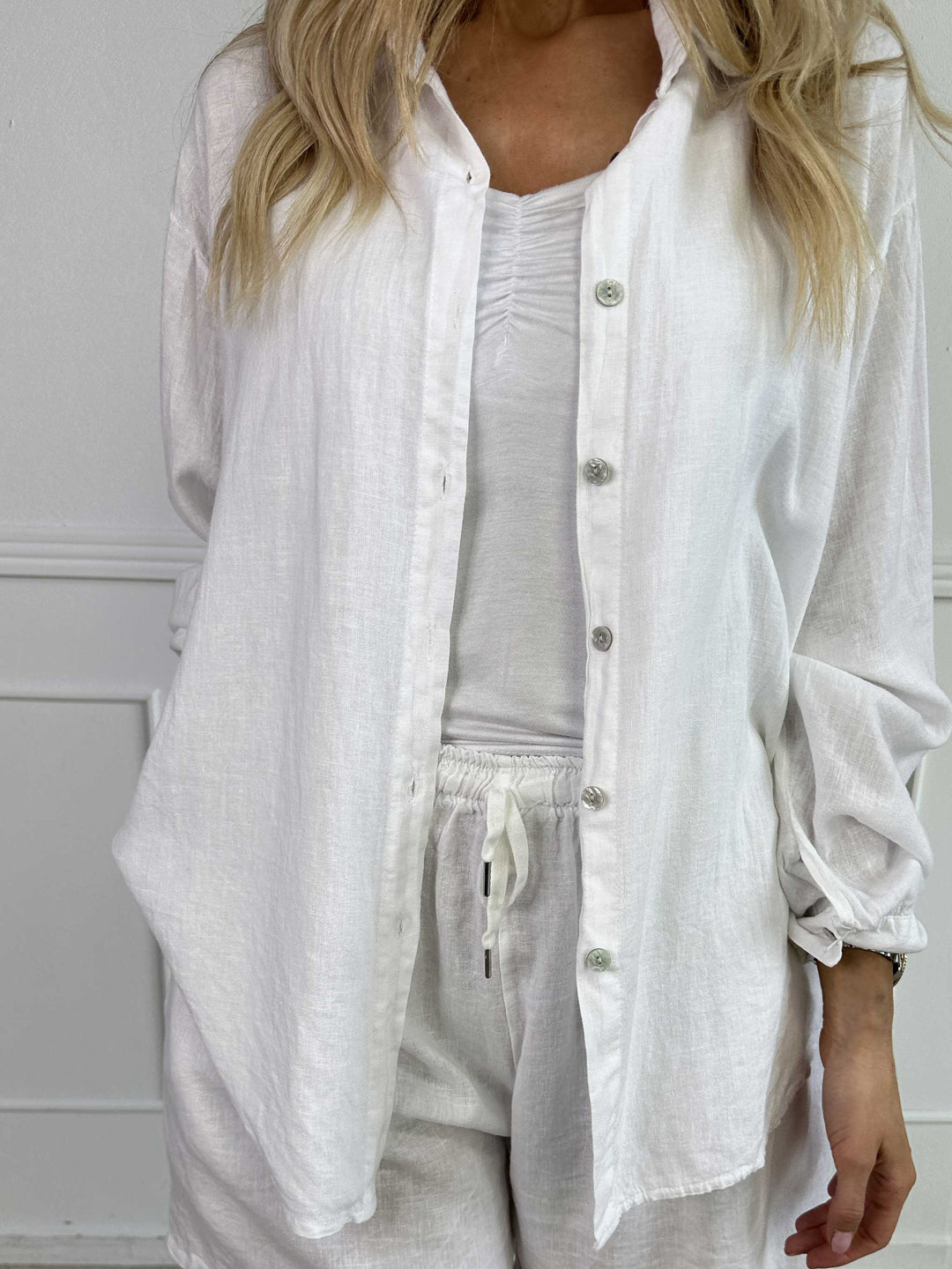 YONARA - SOLID COLOUR SHIRT IN VISCOSE & LINEN BLEND