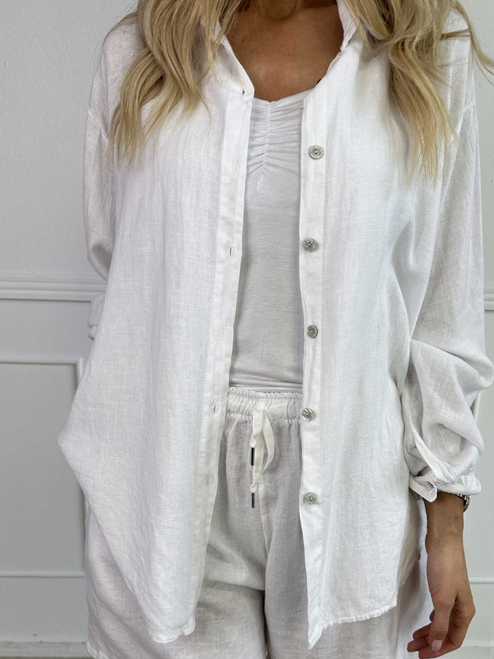 YONARA - SOLID COLOUR SHIRT IN VISCOSE & LINEN BLEND
