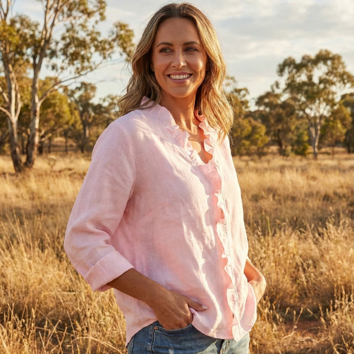 INDIE - BLOUSE WITH RUFFLES, V-NECK AND LONG SLEEVES