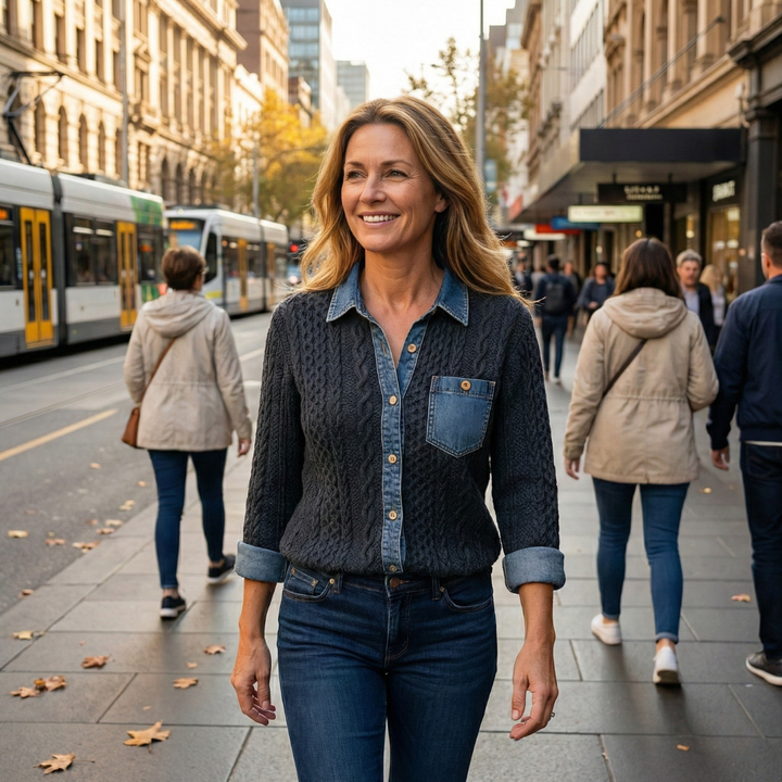 JANE - SOFT DENIM PATCHWORK SHIRT