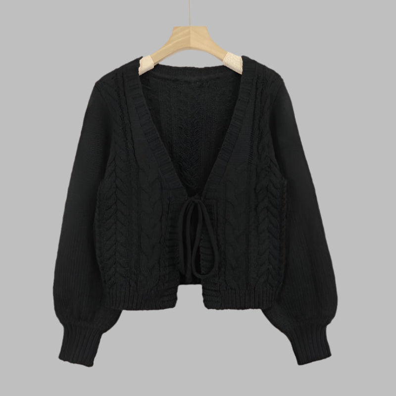 YERIEL - Cozy Vintage Chunky Tie-Front Long Sleeve