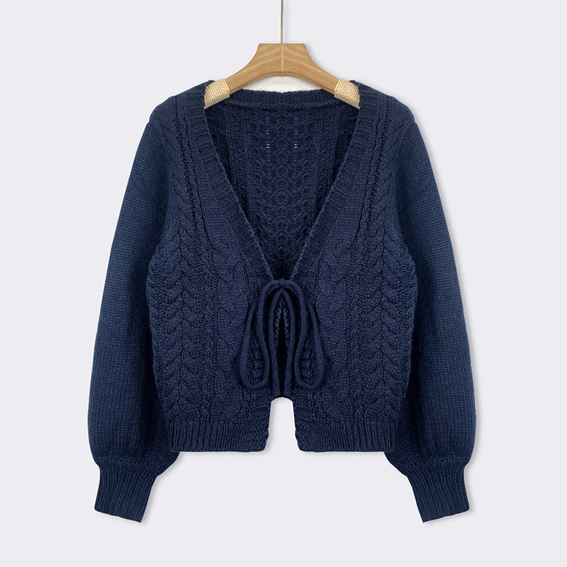 YERIEL - Cozy Vintage Chunky Tie-Front Long Sleeve