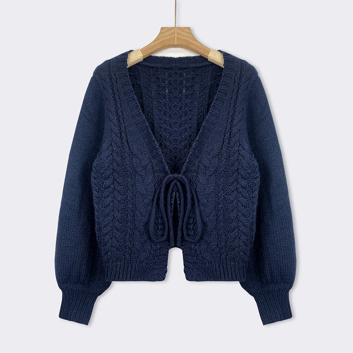 YERIEL - Cozy Vintage Chunky Tie-Front Long Sleeve
