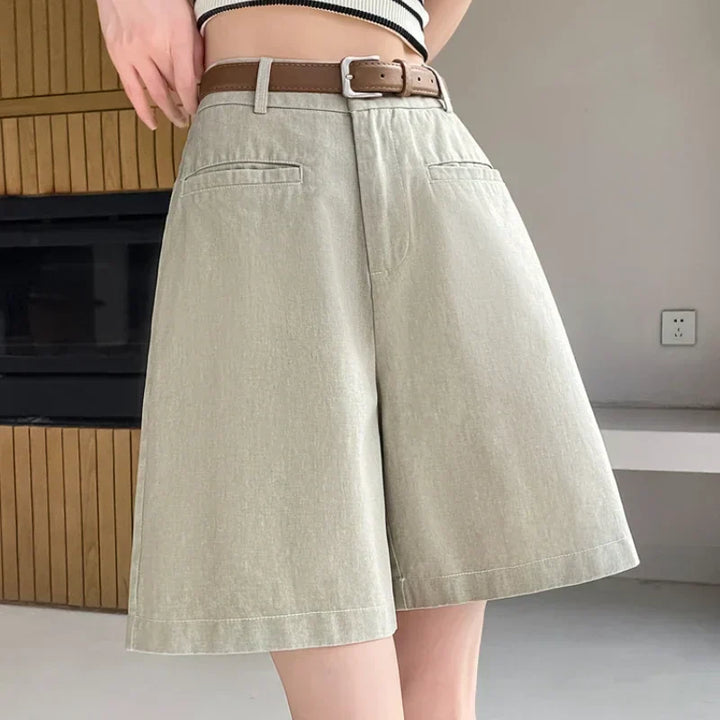 ELISE - COTTON-LINEN HIGH WAIST SHORTS