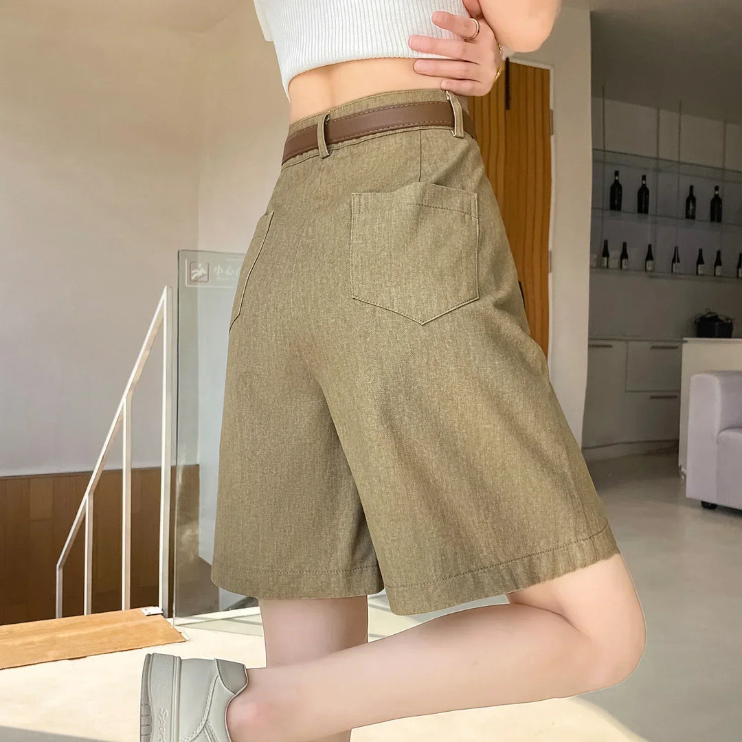 ELISE - COTTON-LINEN HIGH WAIST SHORTS