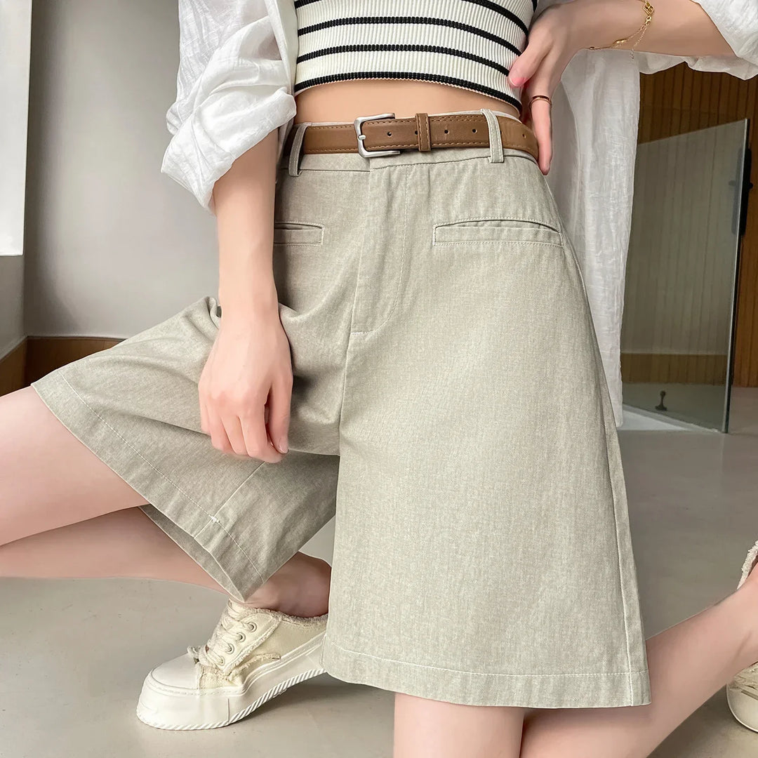 ELISE - COTTON-LINEN HIGH WAIST SHORTS
