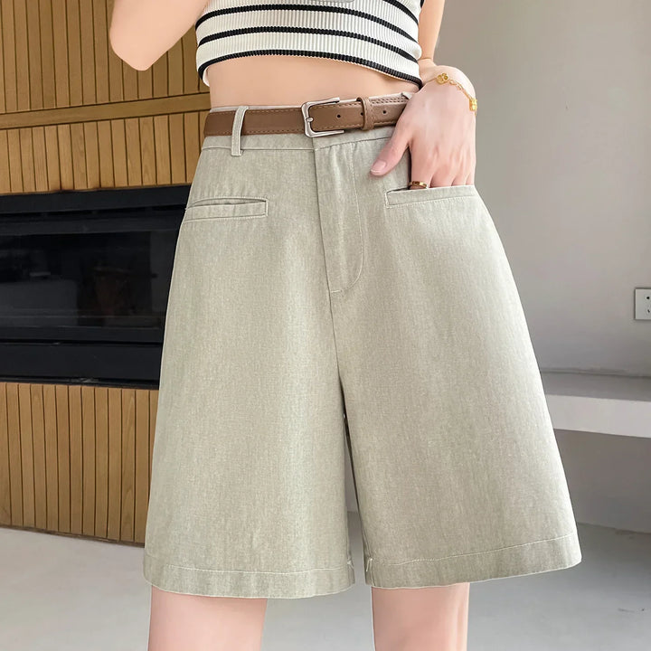 ELISE - COTTON-LINEN HIGH WAIST SHORTS