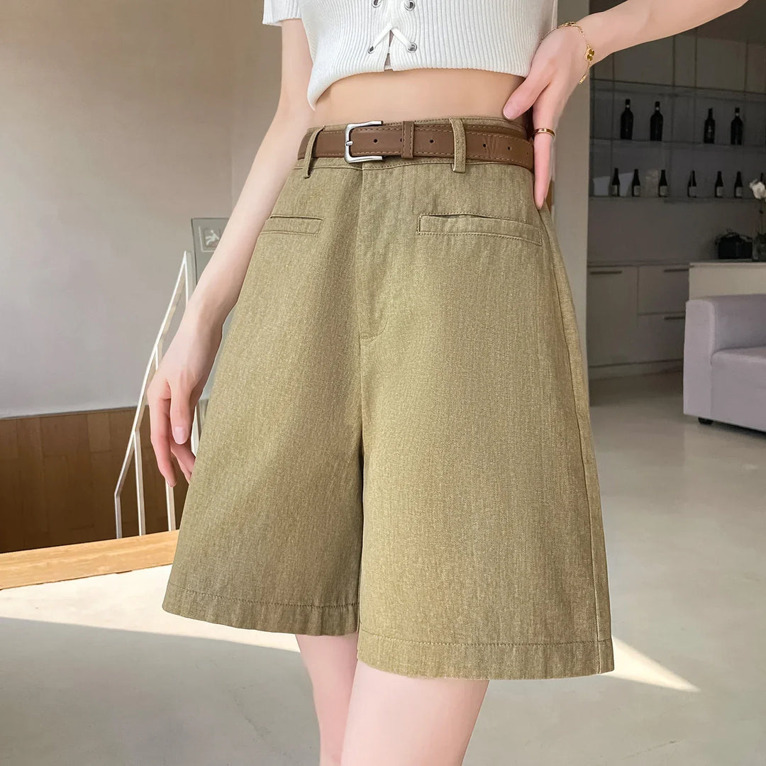 ELISE - COTTON-LINEN HIGH WAIST SHORTS
