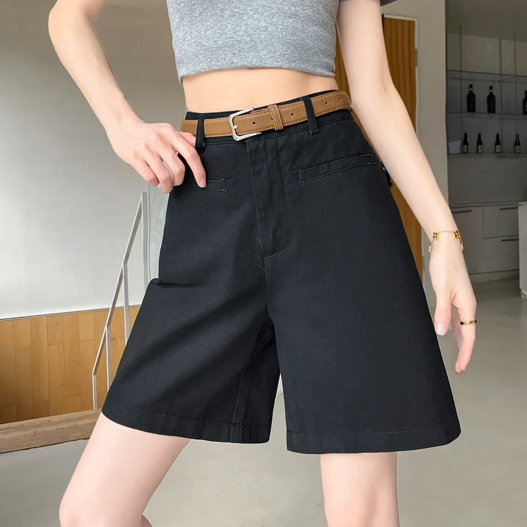 ELISE - COTTON-LINEN HIGH WAIST SHORTS