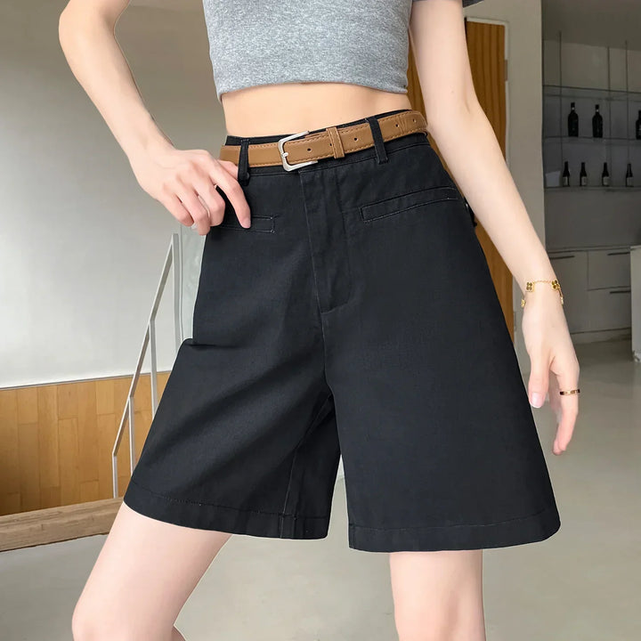 ELISE - COTTON-LINEN HIGH WAIST SHORTS