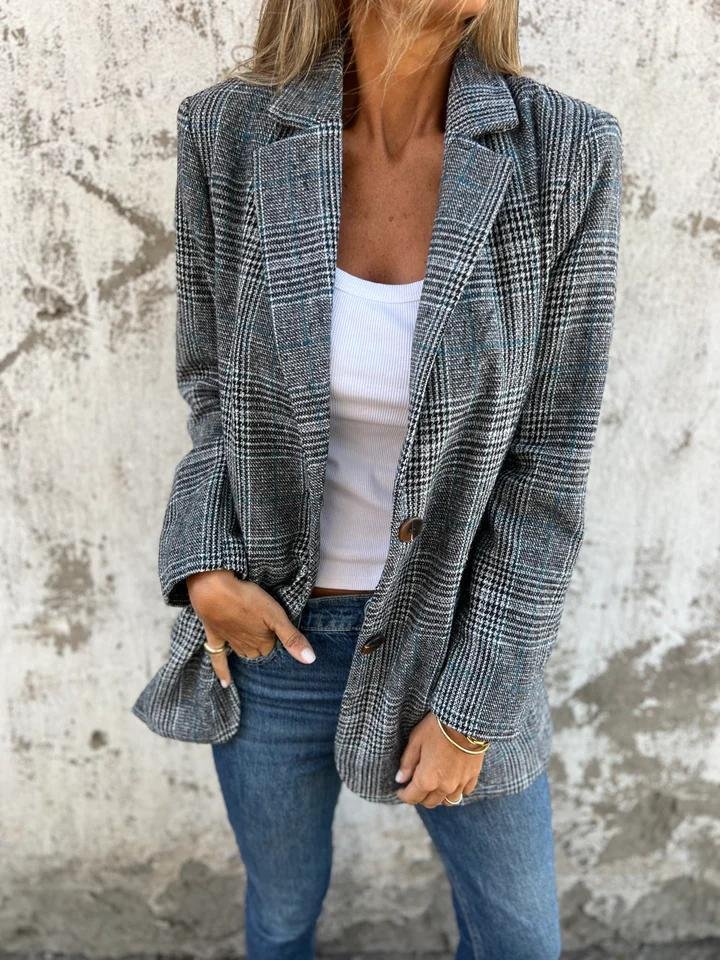 AMELIA - CASUAL CHECK BLAZER WITH LAPELS