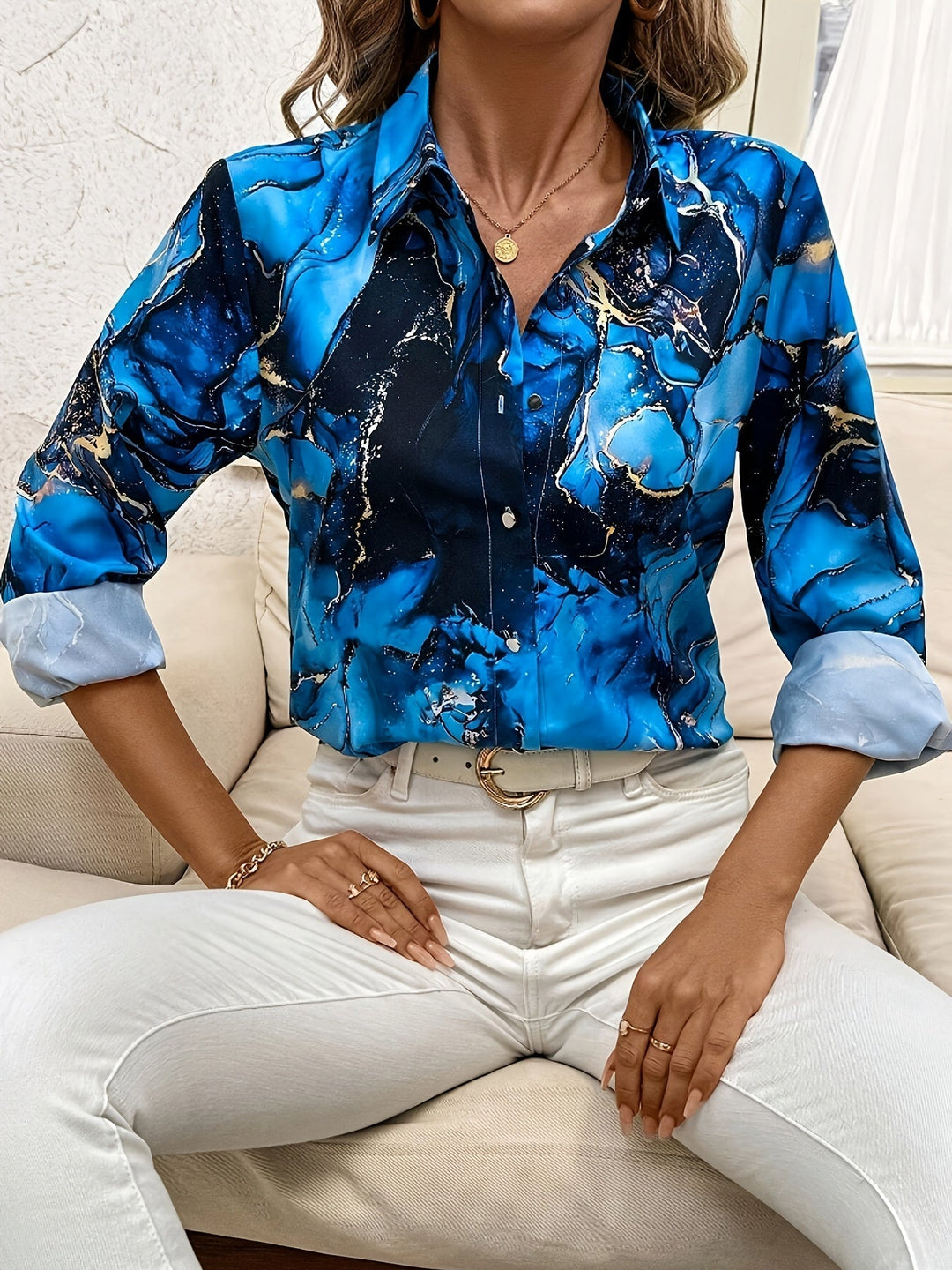 CORVELLA - WATERCOLOUR MARBLE PRINT BLOUSE