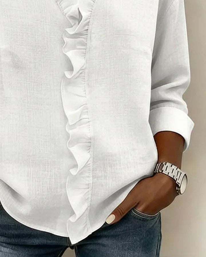 INDIE - BLOUSE WITH RUFFLES, V-NECK AND LONG SLEEVES